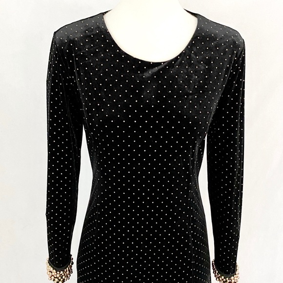 Tahari Long Sleeve Gold Studded Velour Dress - Picture 3 of 12